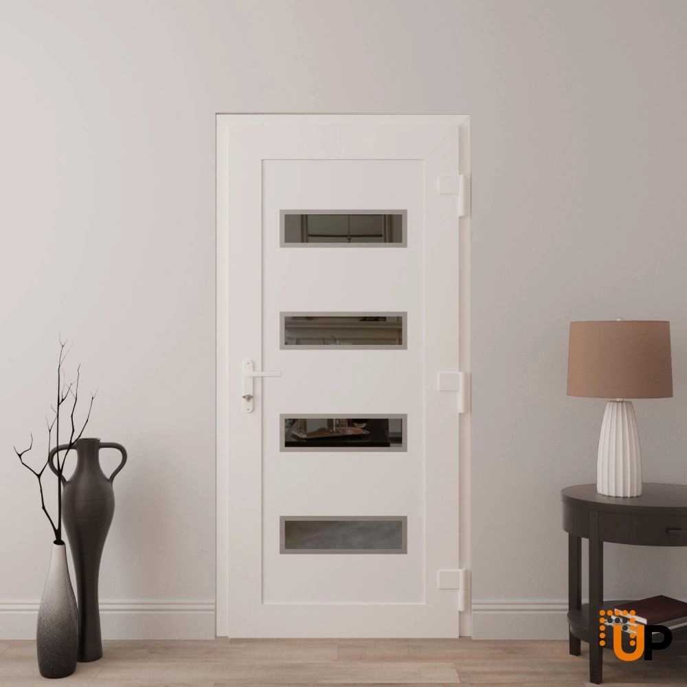 Single swing vinyl modern exterior door with tempered glass | Manux 8113 White | 32 x 80 photo#4
