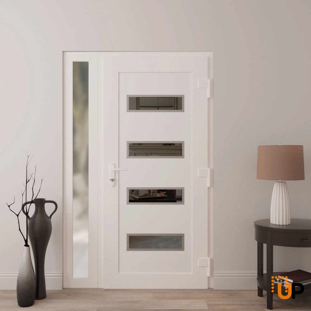 Single swing vinyl modern exterior door with tempered glass | Manux 8113 White | 48 x 80 photo#4