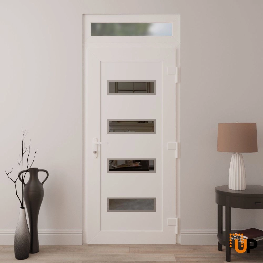 Single swing metal-plastic modern exterior door with tempered | Manux 8113 White | 32 x 94 photo#4