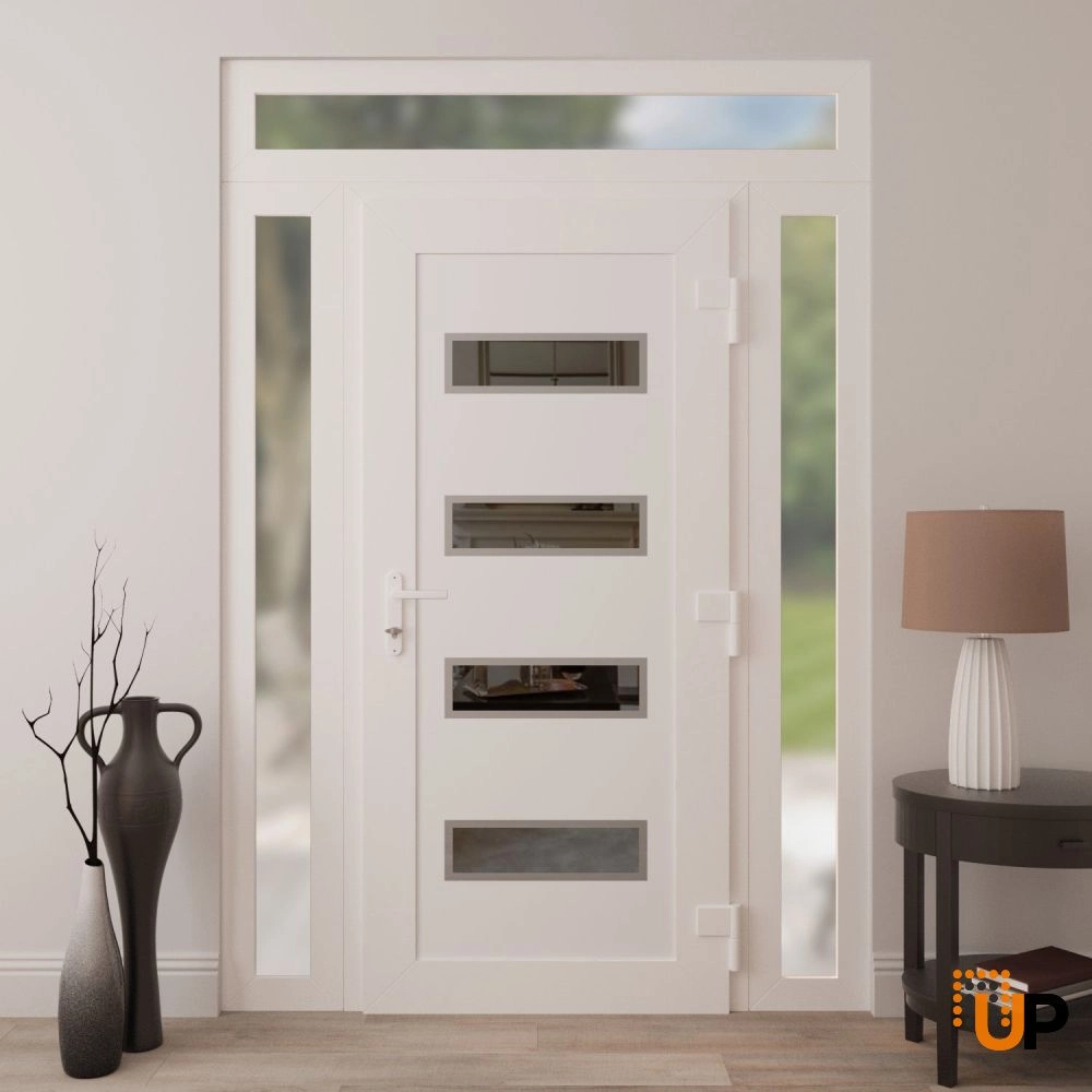 Single swing vinyl modern exterior door with tempered glass | Manux 8113 White | 60 x 94 (14+32+14 x 80+14) photo#4