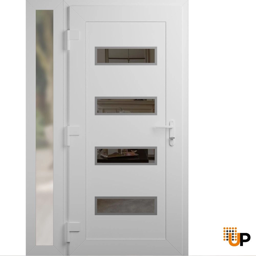 Single swing vinyl modern exterior door with tempered glass | Manux 8113 White | 48 x 80 (32+16 x 80) photo#2