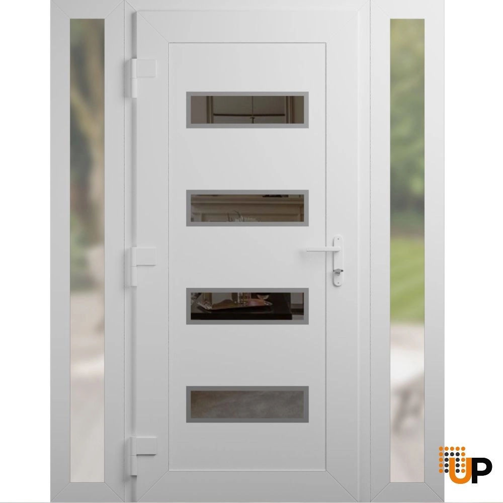 Single swing vinyl modern exterior door with tempered glass | Manux 8113 White | 56 x 80 (12+32+12 x 80) photo#2