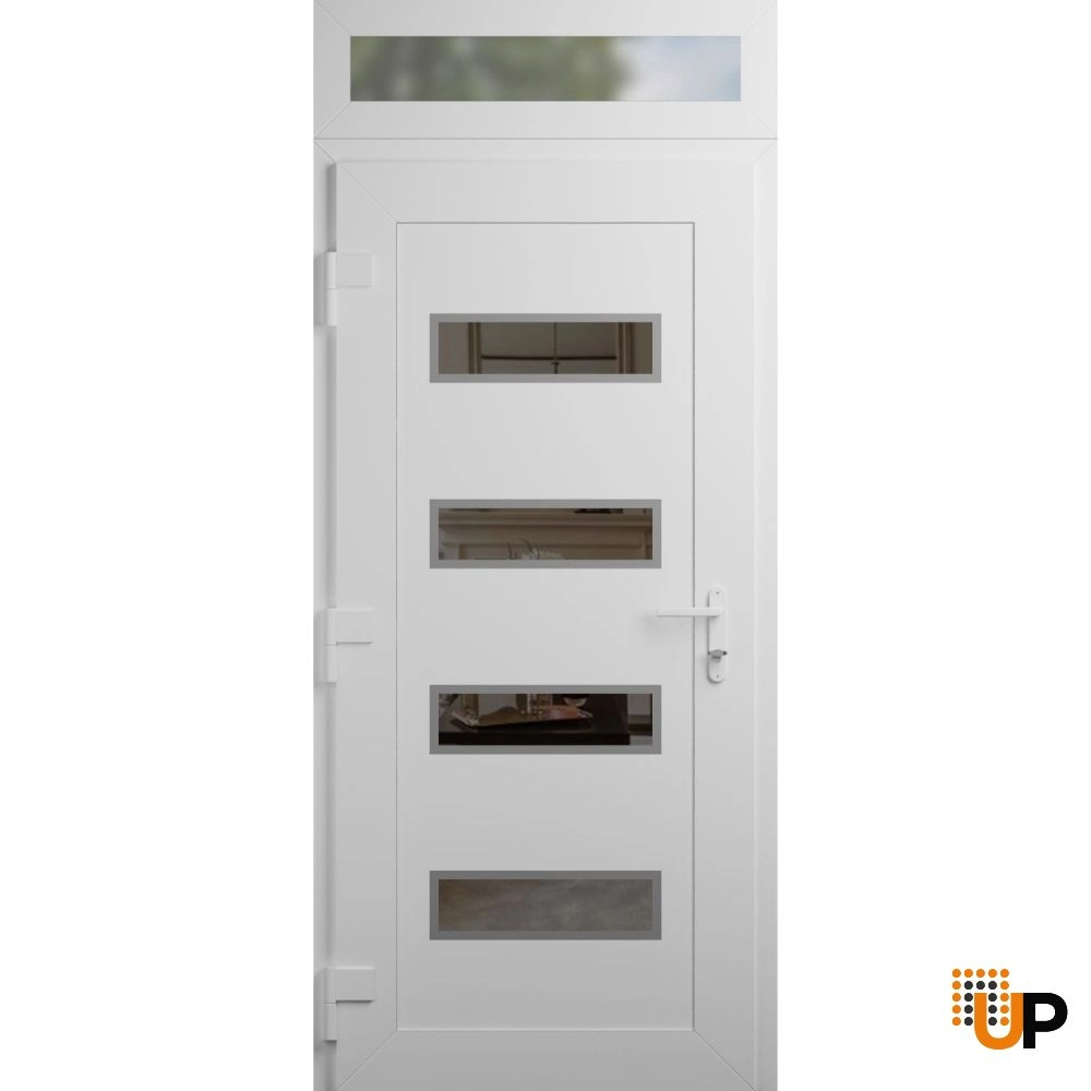 Single swing vinyl modern exterior door with tempered glass | Manux 8113 White | 32 x 94 photo#2