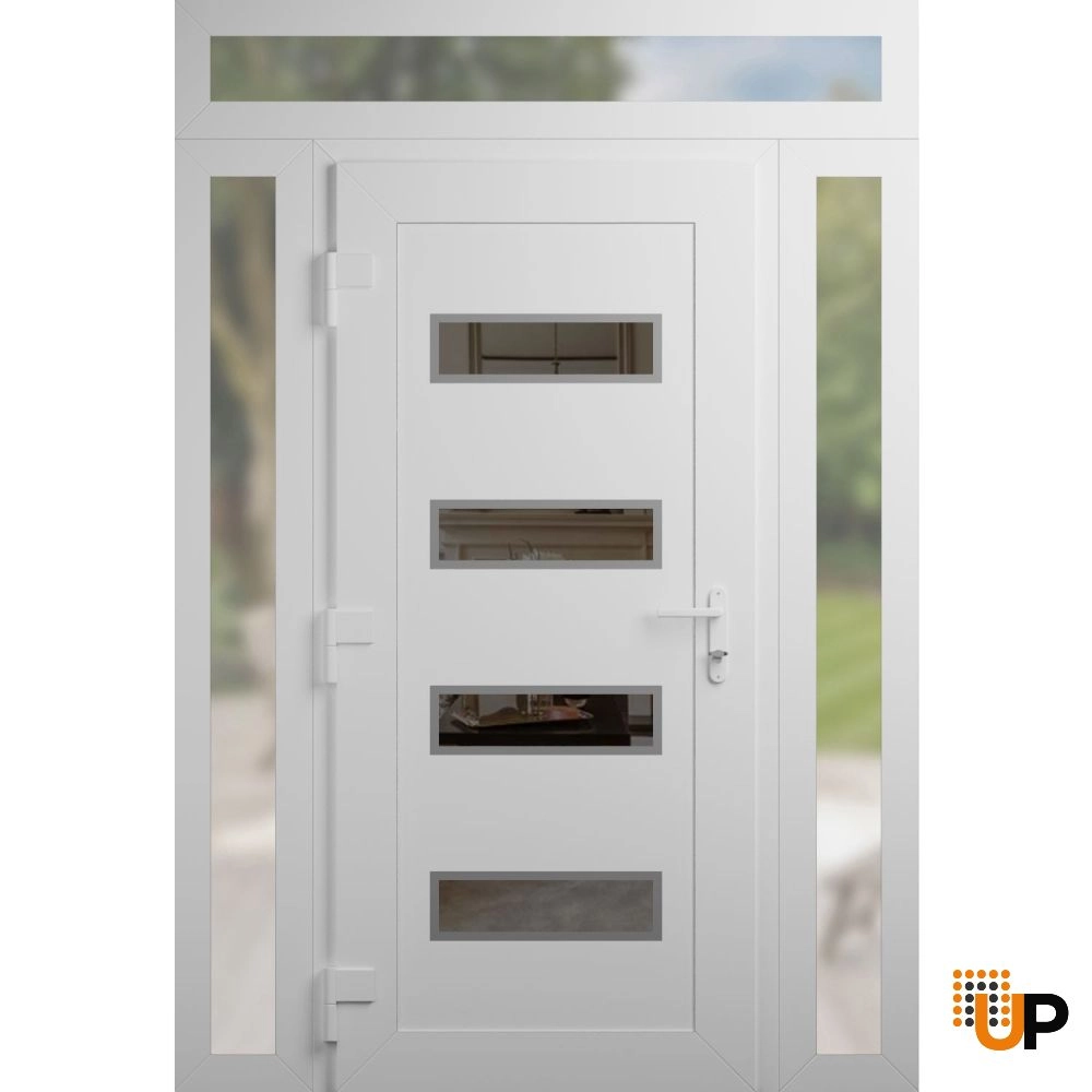 Single swing vinyl modern exterior door with tempered glass | Manux 8113 White | 56 x 94 (12+32+12 x 80+14) photo#2