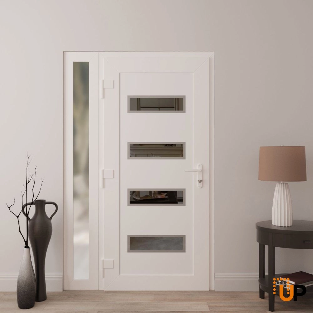 Single swing vinyl modern exterior door with tempered glass | Manux 8113 White | 48 x 80 photo#4