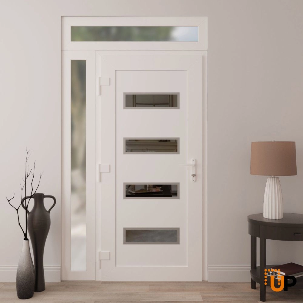 Single swing vinyl modern exterior door with tempered glass | Manux 8113 White | 46 x 94 (32+14 x 80+14) photo#4