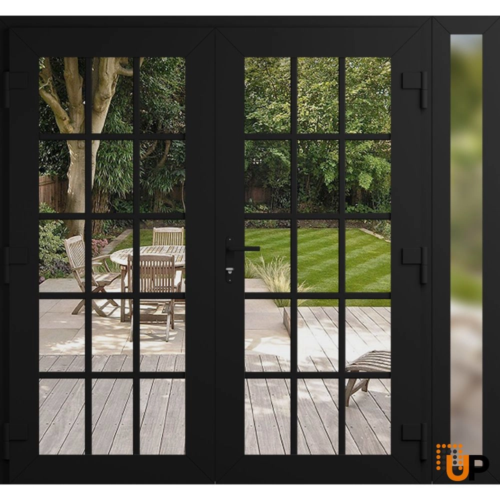 Double swing vinyl modern exterior door with clear glass | Manux 8151 Black Matte | 84 x 80 (72+12 x 80) photo#2