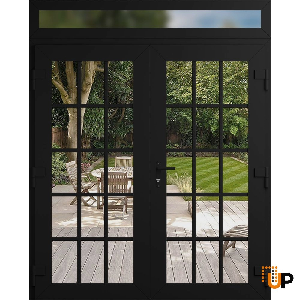 Double swing vinyl modern exterior door with clear glass | Manux 8151 Black Matte | 72 x 94 (72 x 80+14) photo#2