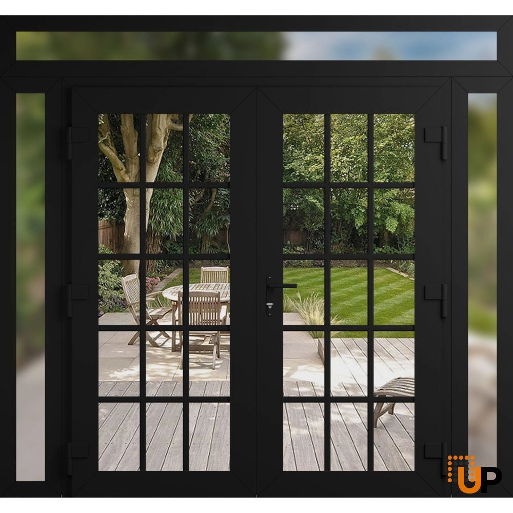 Double swing vinyl modern exterior door with clear glass | Manux 8151 Black Matte | 100 x 92 (14+72+14 x 80+12) photo#2