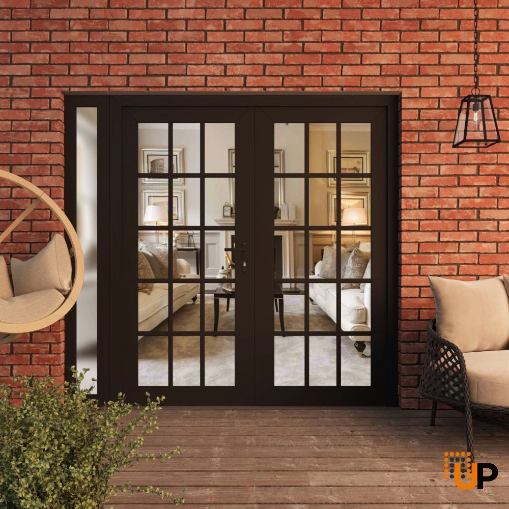 Double swing vinyl modern exterior door with clear glass | Manux 8151 Black Matte | 84 x 80 (72+12 x 80) photo#3
