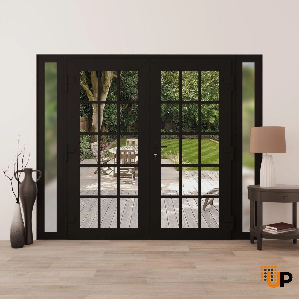 Double swing vinyl modern exterior door with clear glass | Manux 8151 Black Matte | 100 x 80 (14+72+14 x 80) photo#4