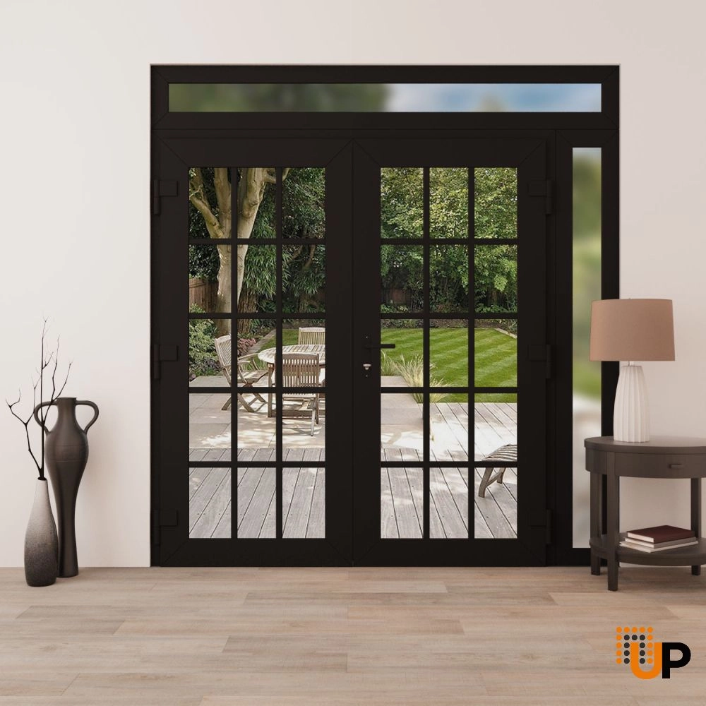Double swing vinyl modern exterior door with clear glass | Manux 8151 Black Matte | 86 x 94 (72+14 x 80+14) photo#4