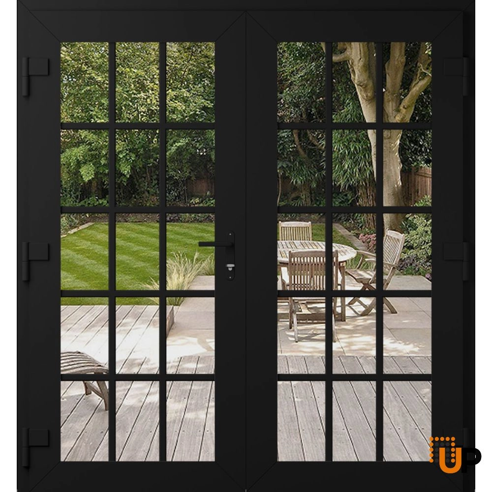 Double swing metal-plastic modern exterior door with clear glass | Manux 8151 Black Matte | 72 x 80 photo#2