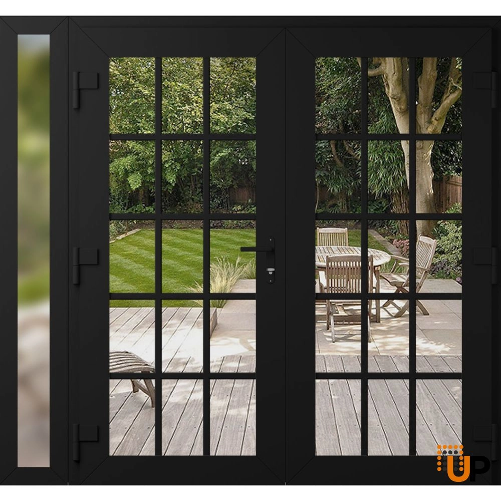 Double swing vinyl modern exterior door with clear glass | Manux 8151 Black Matte | 86 x 80 (72+14 x 80) photo#2