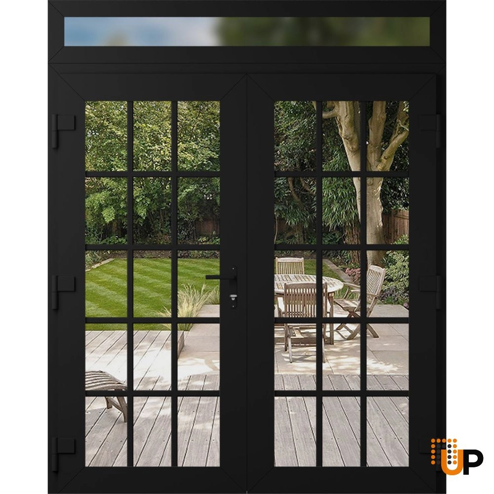 Double swing vinyl modern exterior door with clear glass | Manux 8151 Black Matte | 72 x 94 (72 x 80+14) photo#2