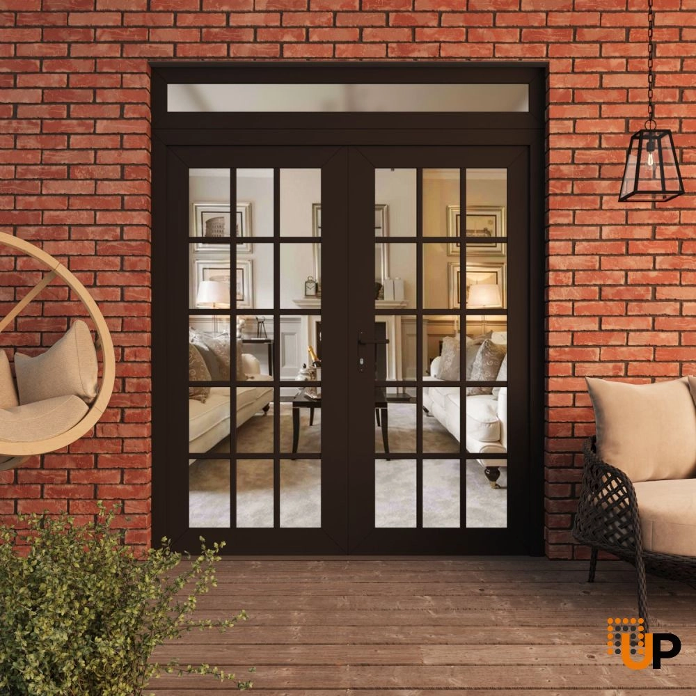 Double swing vinyl modern exterior door with clear glass | Manux 8151 Black Matte | 72 x 94 (72 x 80+14) photo#3