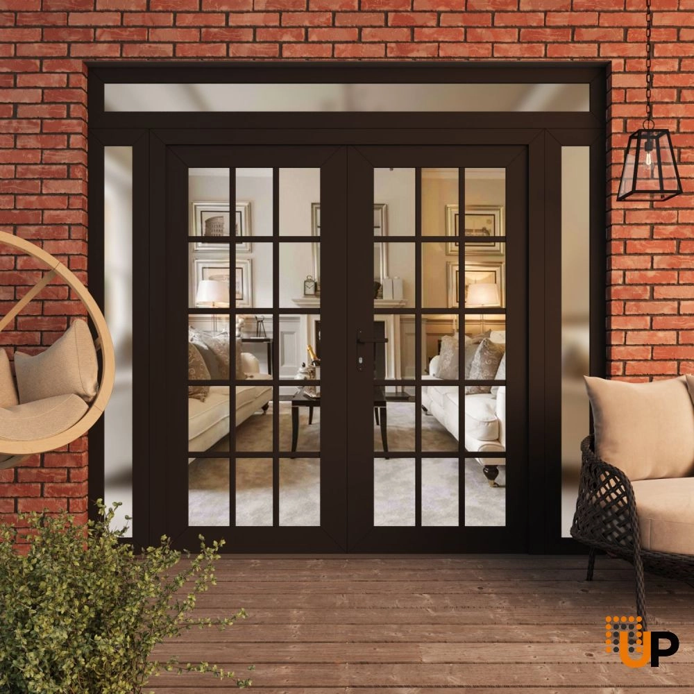 Double swing metal-plastic modern exterior door with clear glass | Manux 8151 Black Matte | 100 x 94 (14+72+14 x 80+14) photo#3