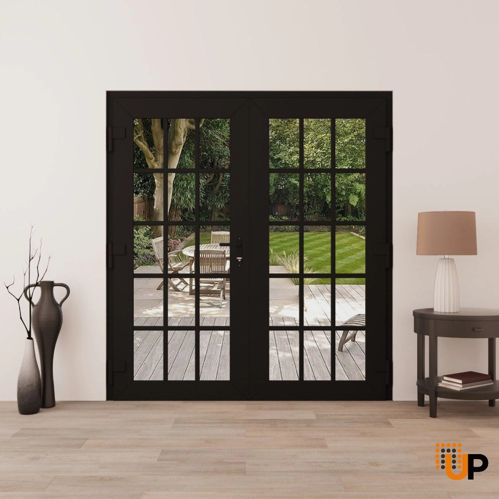 Double swing metal-plastic modern exterior door with clear glass | Manux 8151 Black Matte | 72 x 80 photo#4