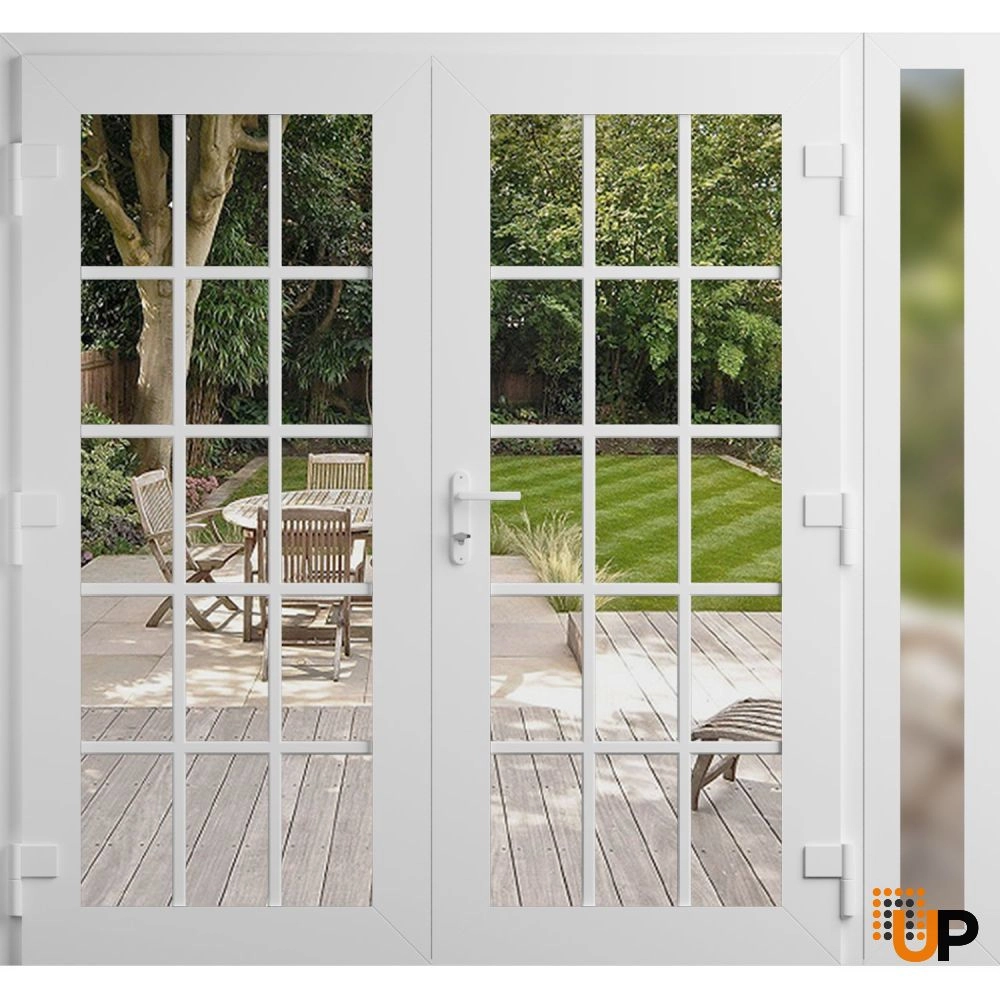 Double swing vinyl modern exterior door with clear glass | Manux 8151 White | 86 x 80 (72+14 x 80) photo#2