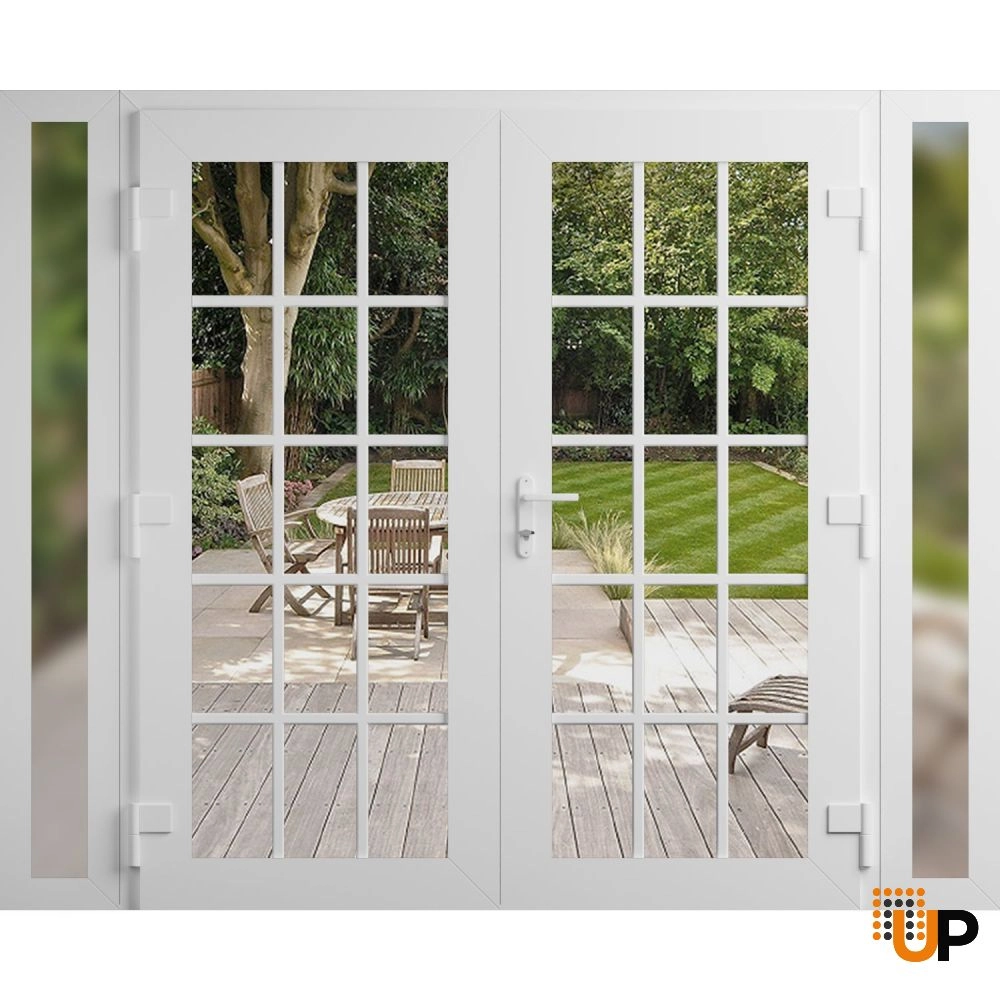 Double swing vinyl modern exterior door with clear glass | Manux 8151 White | 100 x 80 (14+72+14 x 80) photo#2