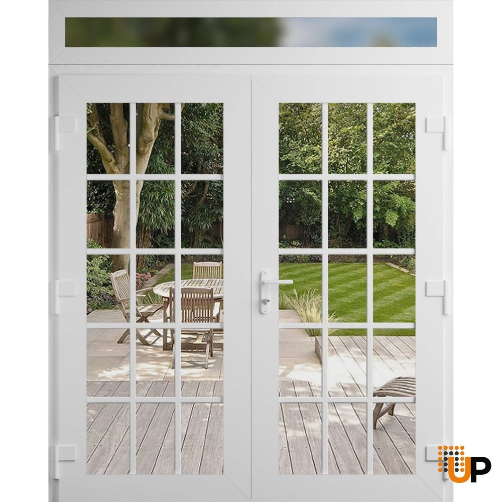 Double swing vinyl modern exterior door with clear glass | Manux 8151 White | 72 x 92 (72 x 80+12) photo#2