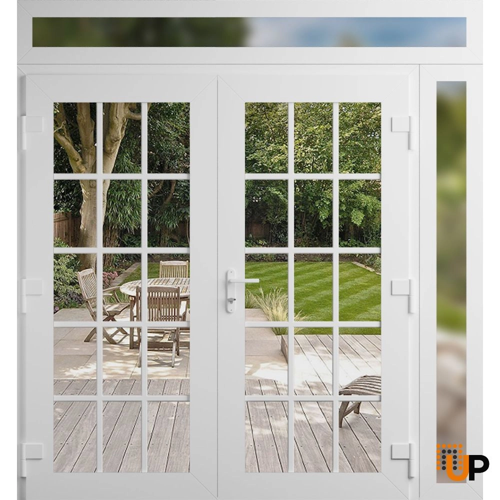 Double swing vinyl modern exterior door with clear glass | Manux 8151 White | 88 x 96 (72+16 x 80+16) photo#2