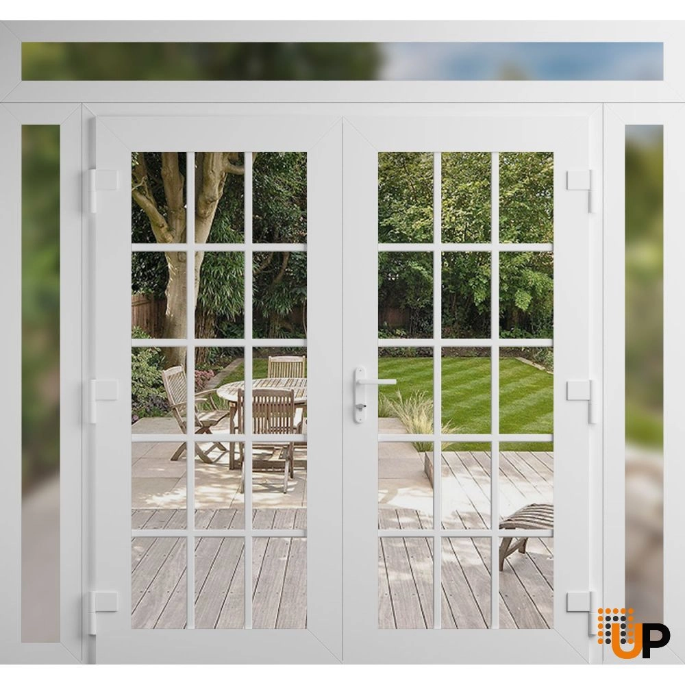 Double swing vinyl modern exterior door with clear glass | Manux 8151 White | 96 x 92 (12+72+12 x 80+12) photo#2