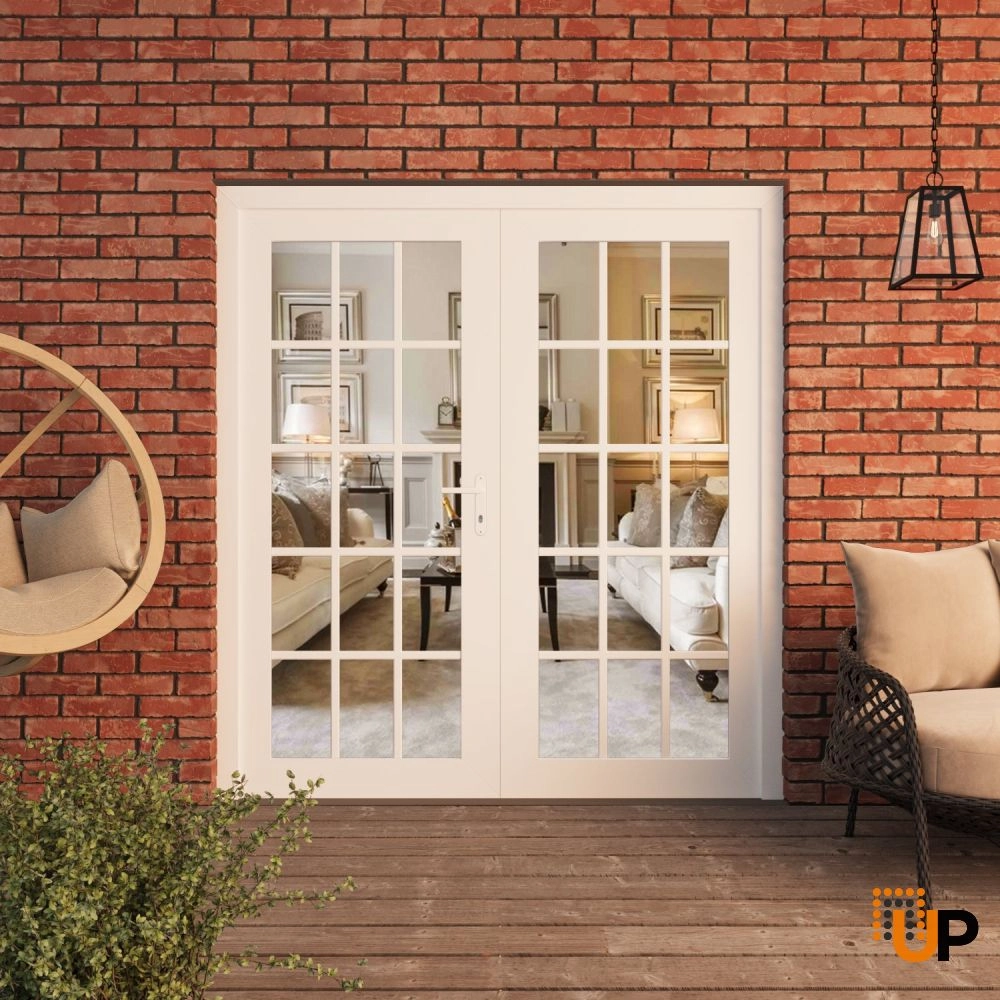 Double swing vinyl modern exterior door with clear glass | Manux 8151 White | 72 x 80 photo#3