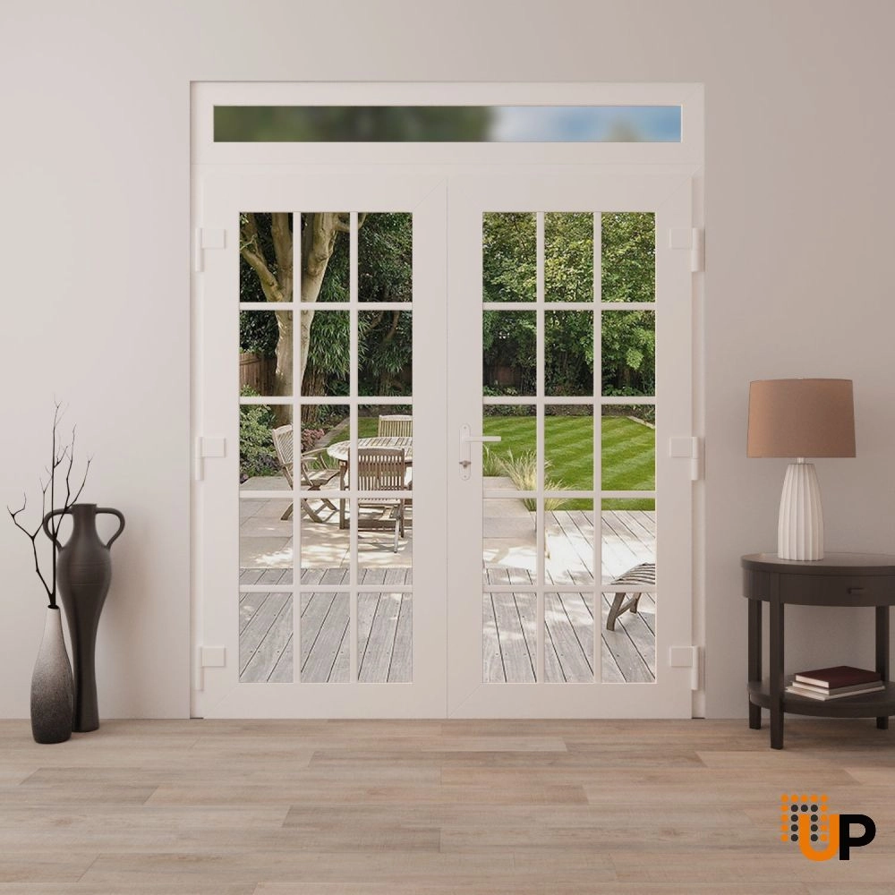 Double swing vinyl modern exterior door with clear glass | Manux 8151 White | 72 x 92 (72 x 80+12) photo#4