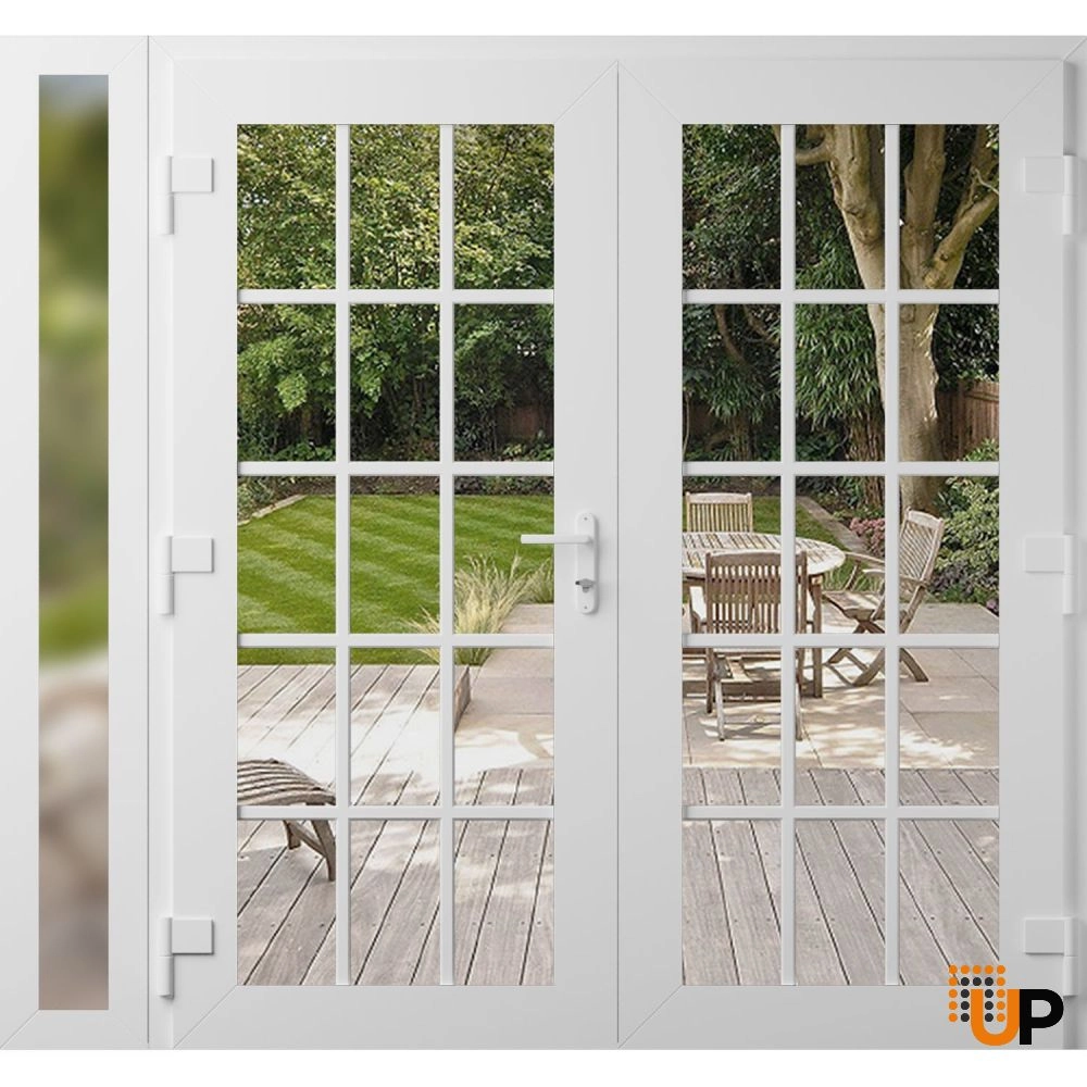 Double swing vinyl modern exterior door with clear glass | Manux 8151 White | 84 x 80 (72+12 x 80) photo#2