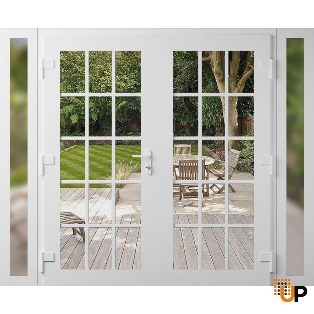 Double swing vinyl modern exterior door with clear glass | Manux 8151 White | 96 x 80 (12+72+12 x 80) photo#2