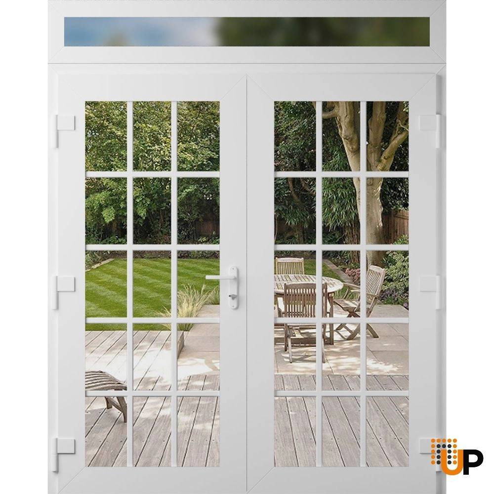 Double swing vinyl modern exterior door with clear glass | Manux 8151 White | 72 x 92 (72 x 80+12) photo#2