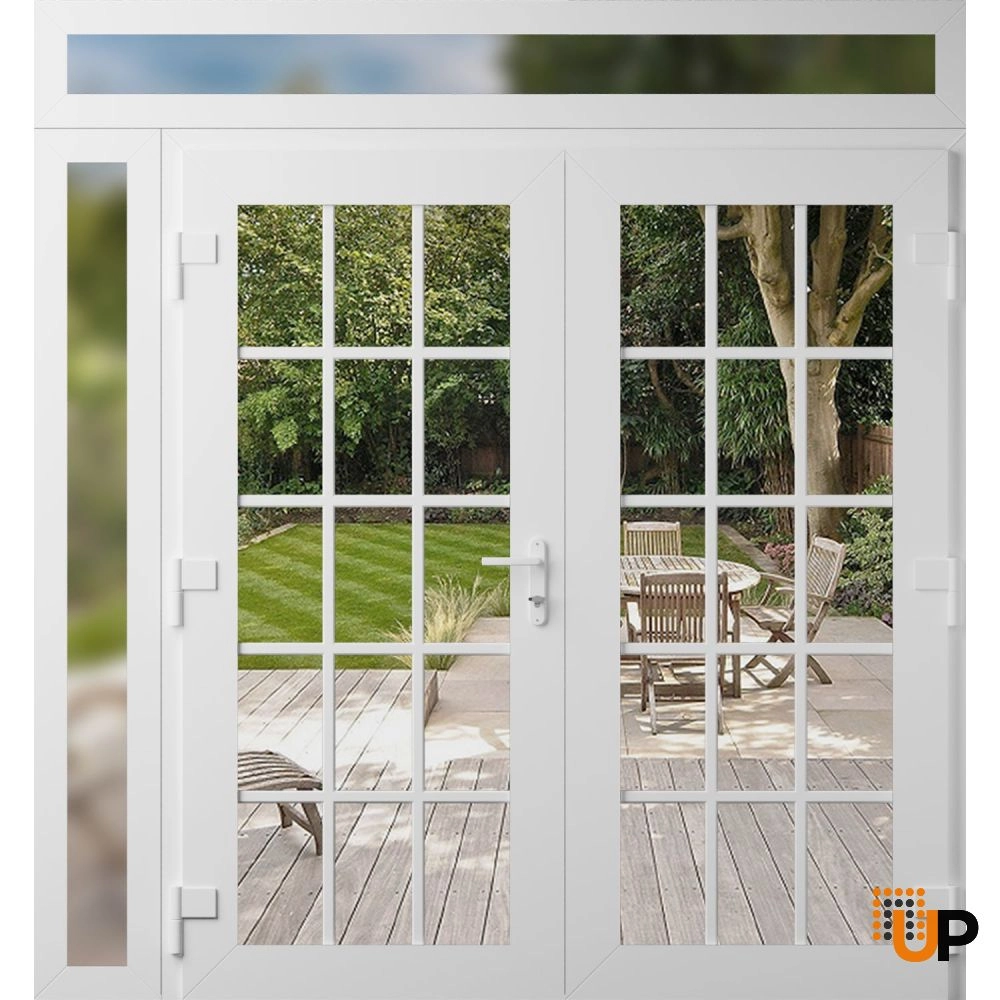 Double swing vinyl modern exterior door with clear glass | Manux 8151 White | 86 x 92 (72+14 x 80+12) photo#2