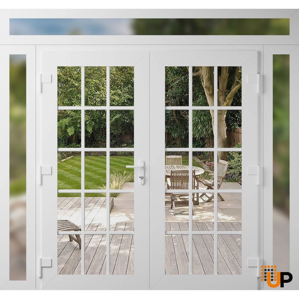 Double swing metal-plastic modern exterior door with clear glass | Manux 8151 White | 100 x 94 (14+72+14 x 80+14) photo#2