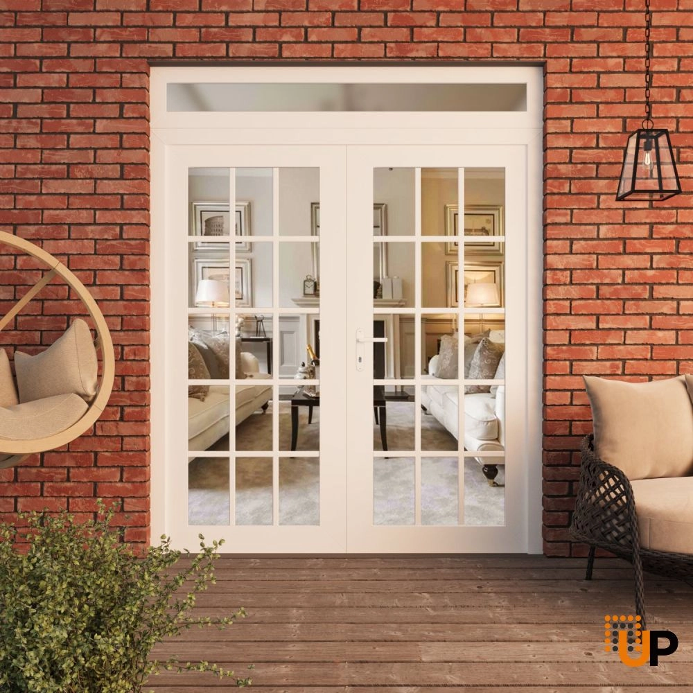 Double swing vinyl modern exterior door with clear glass | Manux 8151 White | 72 x 92 (72 x 80+12) photo#3