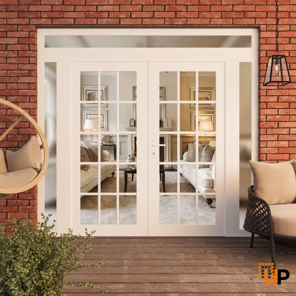 Double swing metal-plastic modern exterior door with clear glass | Manux 8151 White | 100 x 94 (14+72+14 x 80+14) photo#3