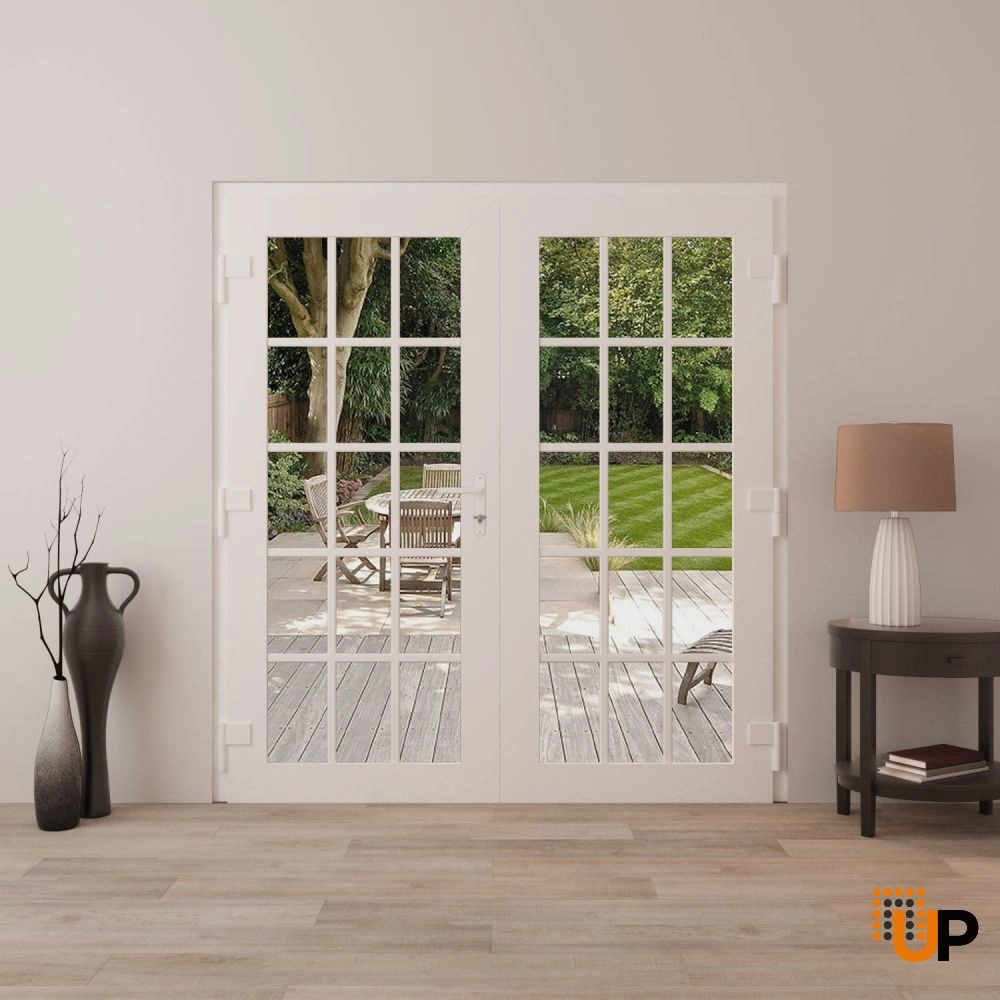 Double swing metal-plastic modern exterior door with clear glass | Manux 8151 White | 72 x 80 photo#4
