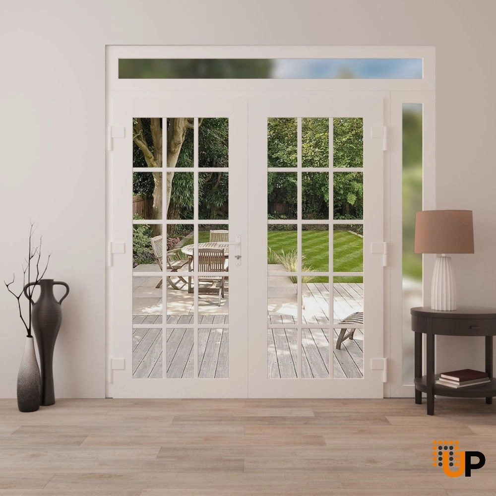 Double swing vinyl modern exterior door with clear glass | Manux 8151 White | 86 x 92 (72+14 x 80+12) photo#4