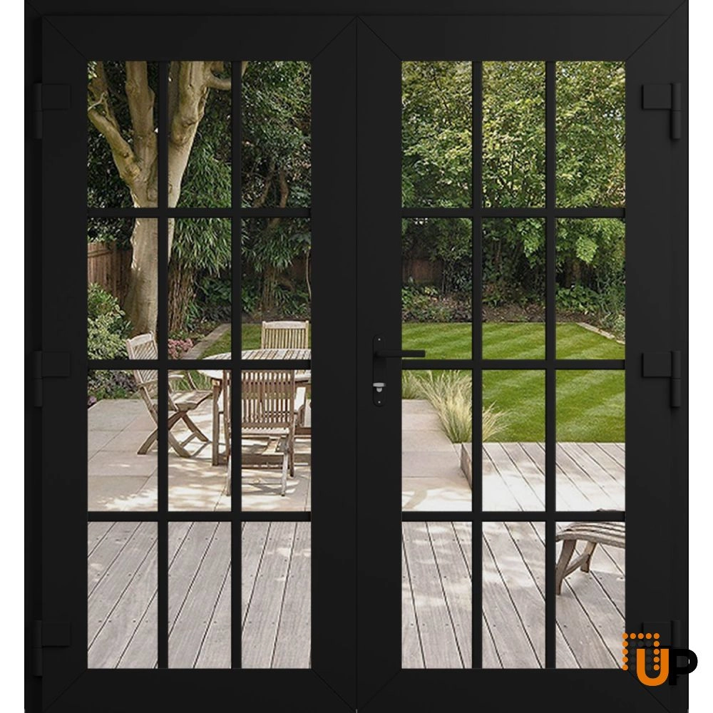 Double swing vinyl modern exterior door with clear glass | Manux 8355 Black Matte | 72 x 80 photo#2