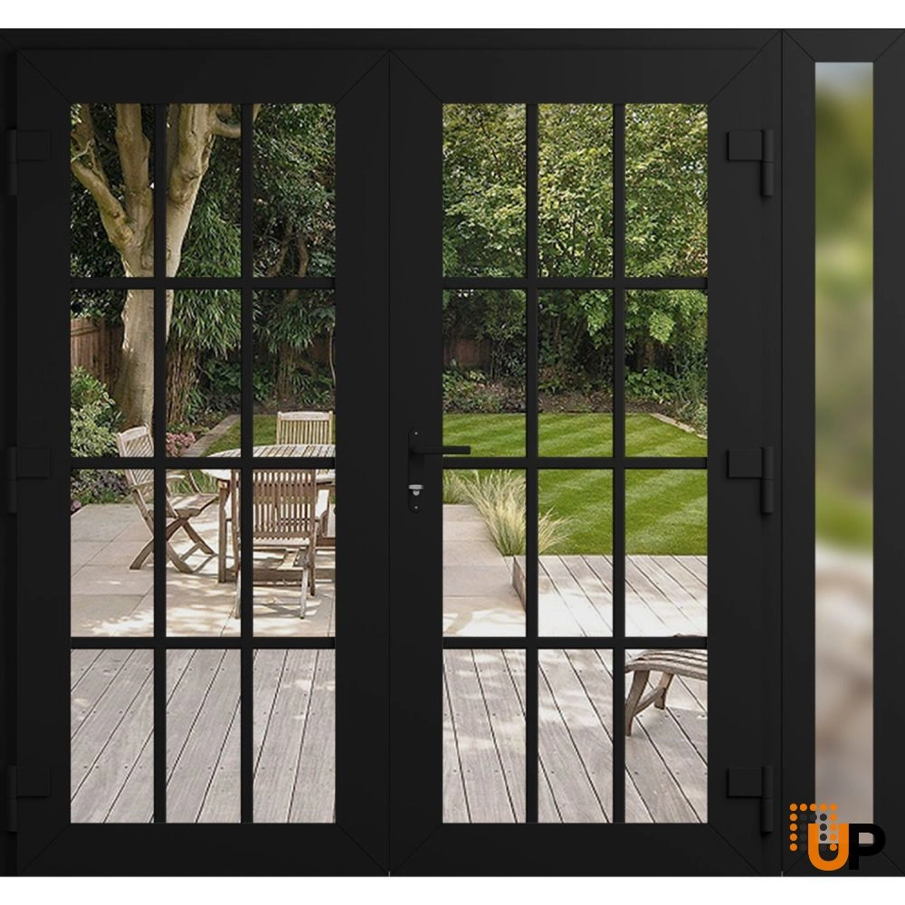Double swing vinyl modern exterior door with clear glass | Manux 8355 Black Matte | 88 x 80 (72+16 x 80) photo#2