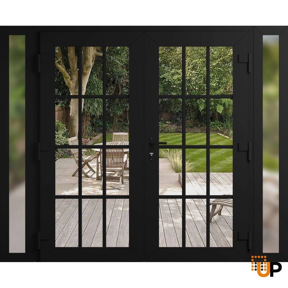 Double swing vinyl modern exterior door with clear glass | Manux 8355 Black Matte | 96 x 80 (12+72+12 x 80) photo#2