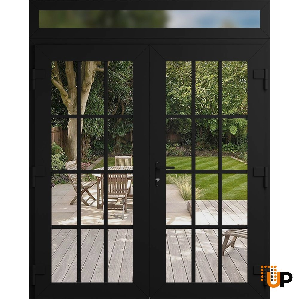 Double swing vinyl modern exterior door with clear glass | Manux 8355 Black Matte | 72 x 96 (72 x 80+16) photo#2