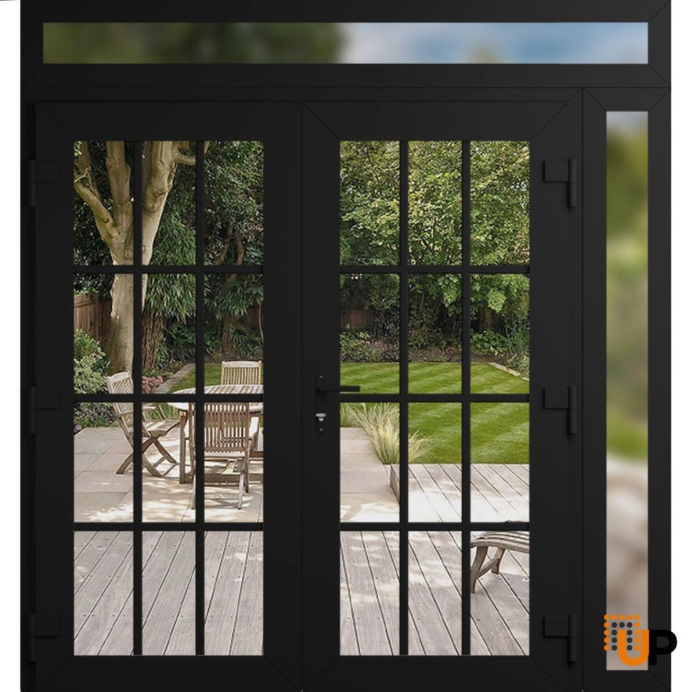 Double swing vinyl modern exterior door with clear glass | Manux 8355 Black Matte | 84 x 92 (72+12 x 80+12) photo#2