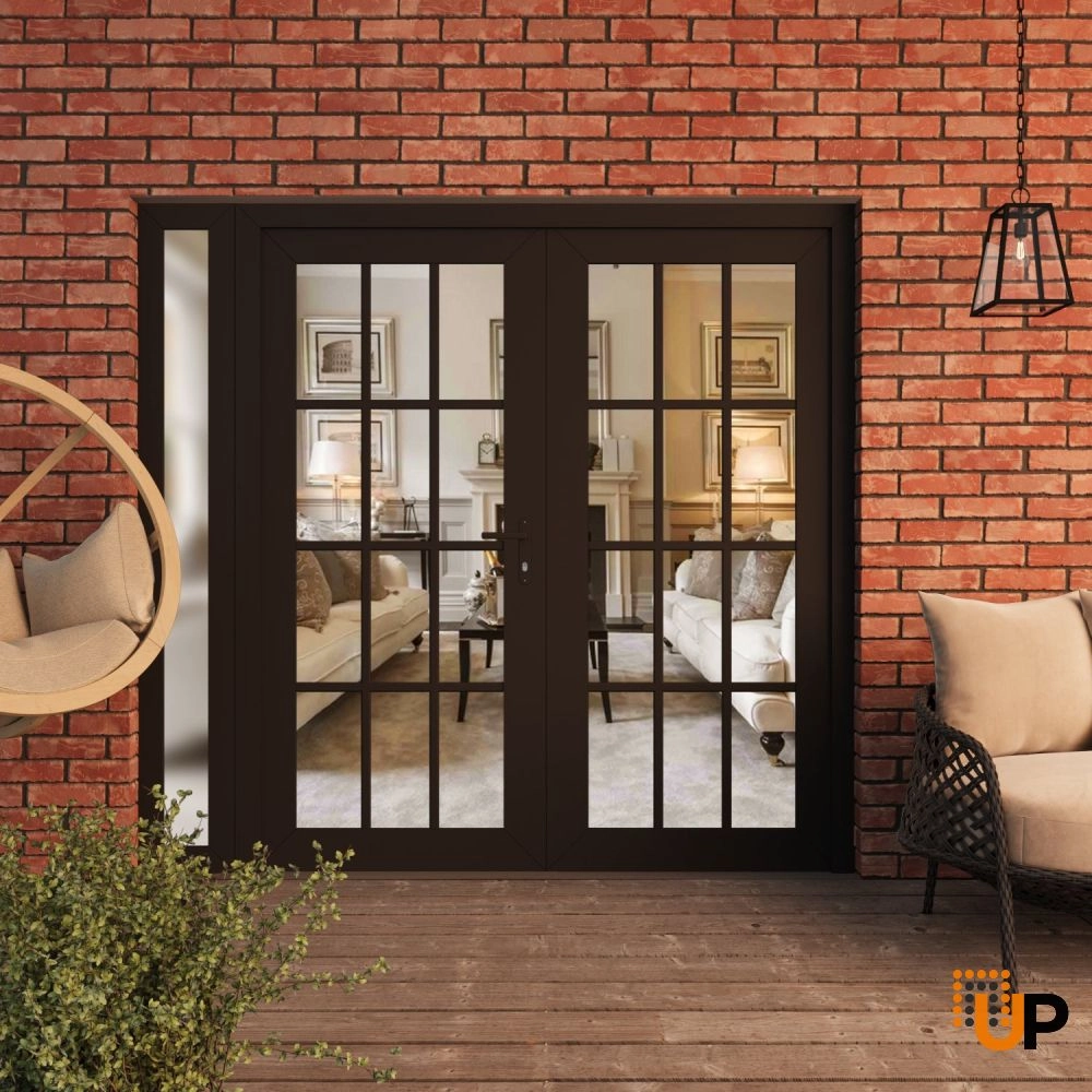 Double swing vinyl modern exterior door with clear glass | Manux 8355 Black Matte | 84 x 80 (72+12 x 80) photo#3