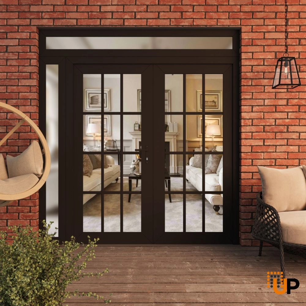 Double swing vinyl modern exterior door with clear glass | Manux 8355 Black Matte | 86 x 92 (72+14 x 80+12) photo#3