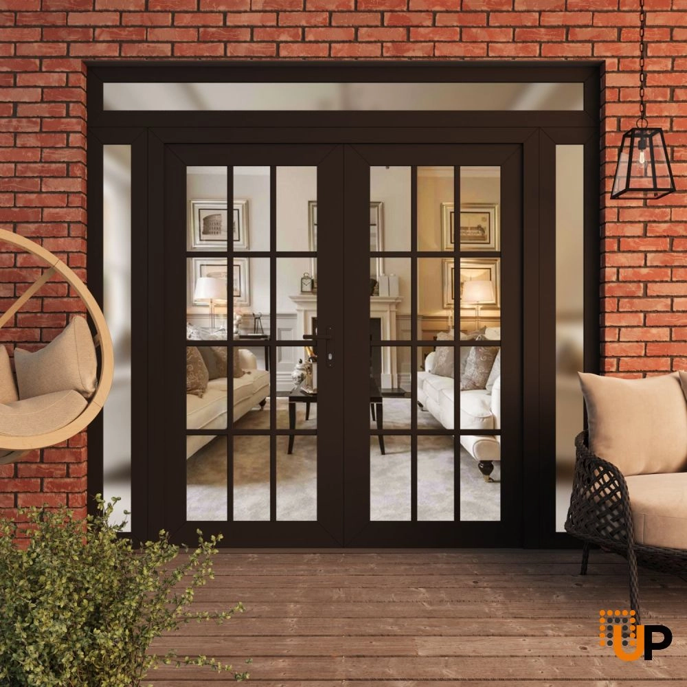 Double swing vinyl modern exterior door with clear glass | Manux 8355 Black Matte | 96 x 96 (12+72+12 x 80+16) photo#3