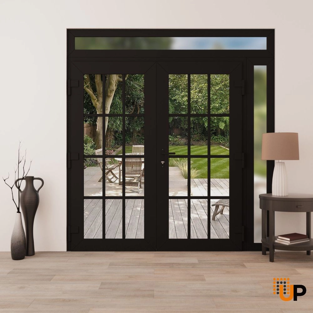 Double swing vinyl modern exterior door with clear glass | Manux 8355 Black Matte | 84 x 92 (72+12 x 80+12) photo#4