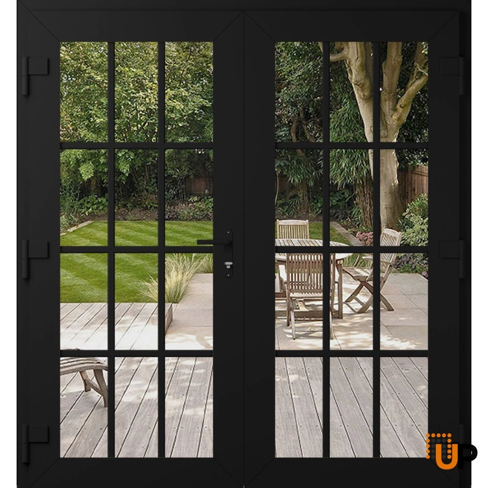 Double swing metal-plastic modern exterior door with clear glass | Manux 8355 Black Matte | 72 x 80 photo#2