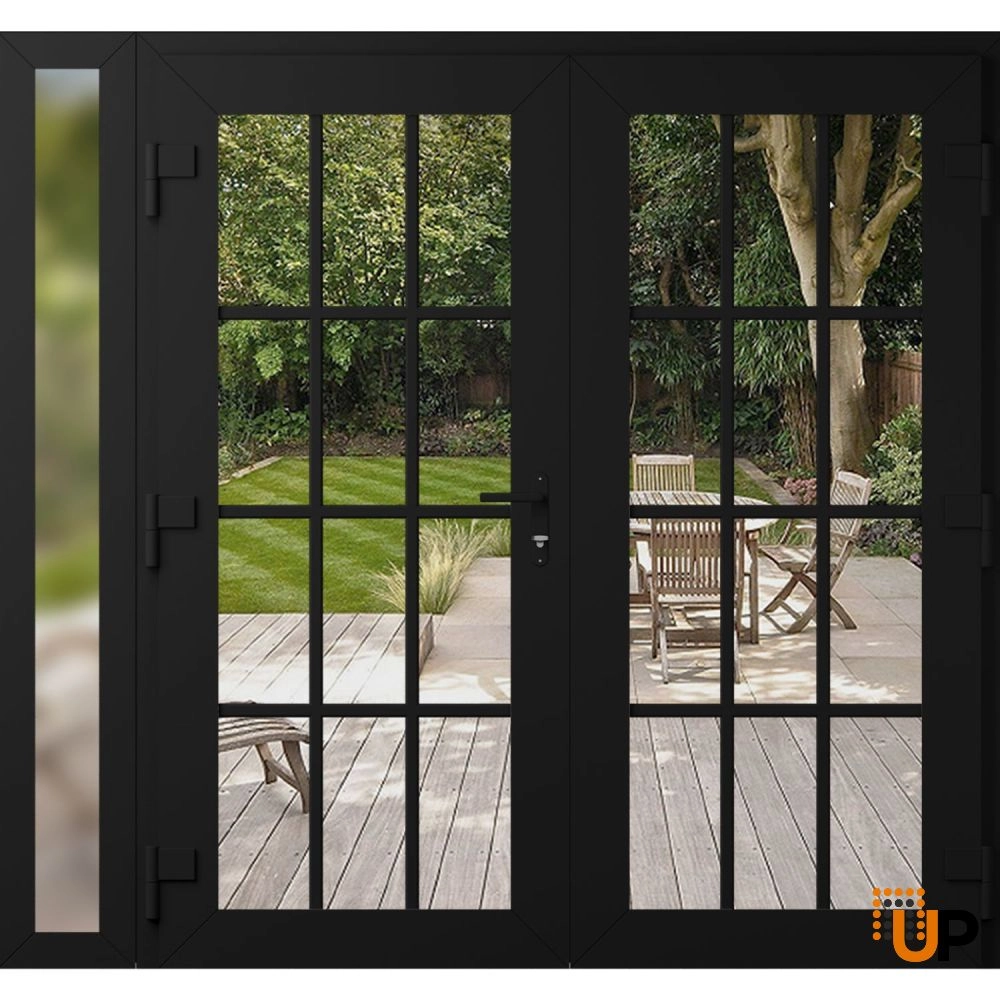 Double swing vinyl modern exterior door with clear glass | Manux 8355 Black Matte | 84 x 80 (72+12 x 80) photo#2