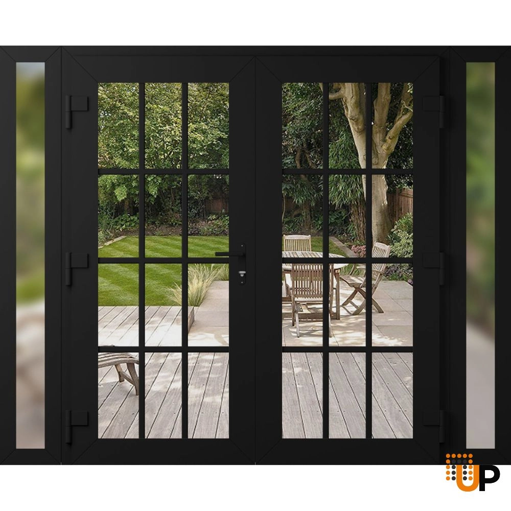 Double swing vinyl modern exterior door with clear glass | Manux 8355 Black Matte | 104 x 80 (16+72+16 x 80) photo#2